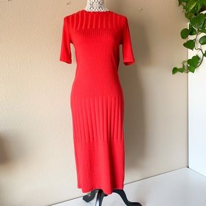 Zara Midi Red Sweater Dress, 3/4 Sleeve, Size M